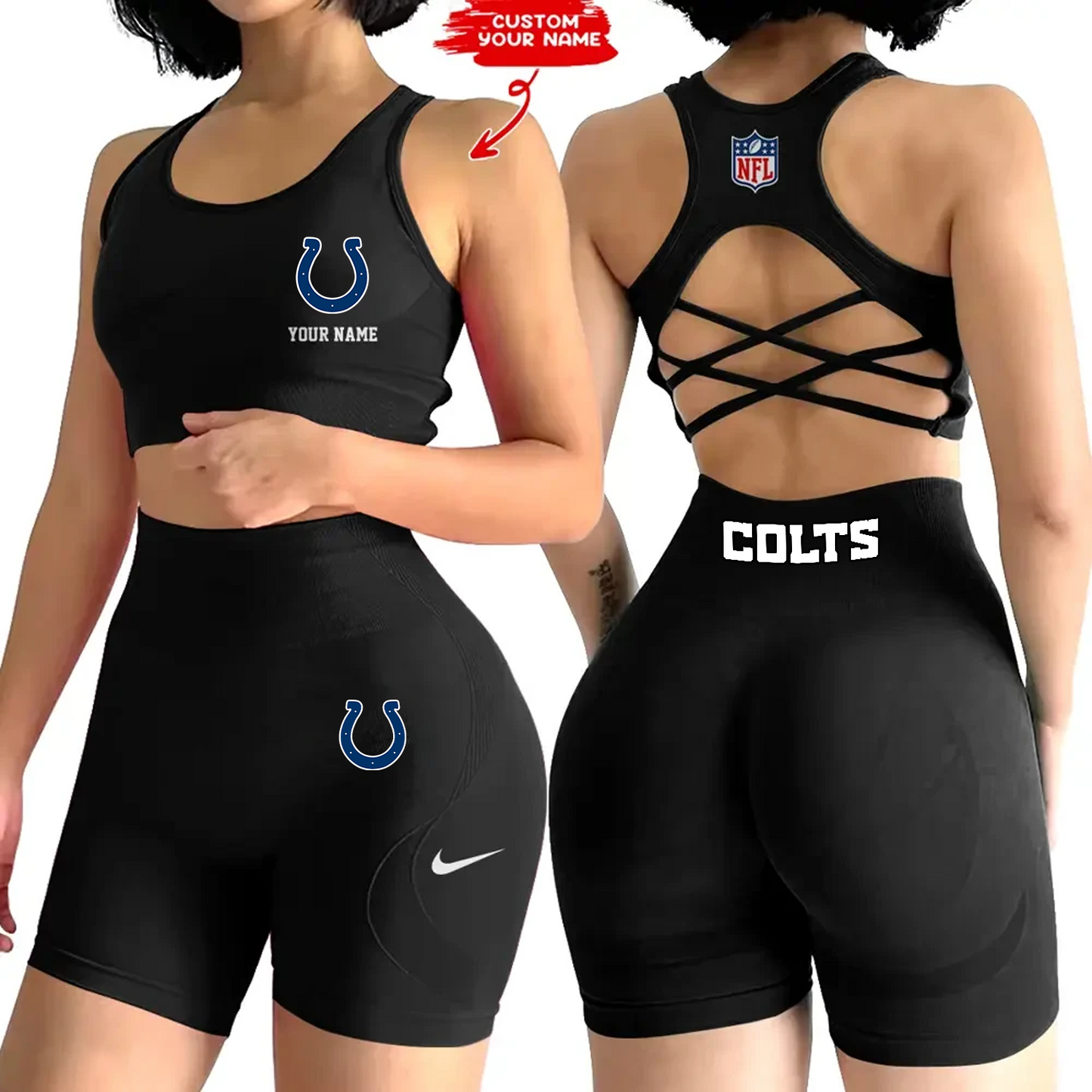 IND x NFL 2-PCS Women's Seamless Yoga Set Sexy Sport Bra High Waist Sports Shorts DATND TANTD