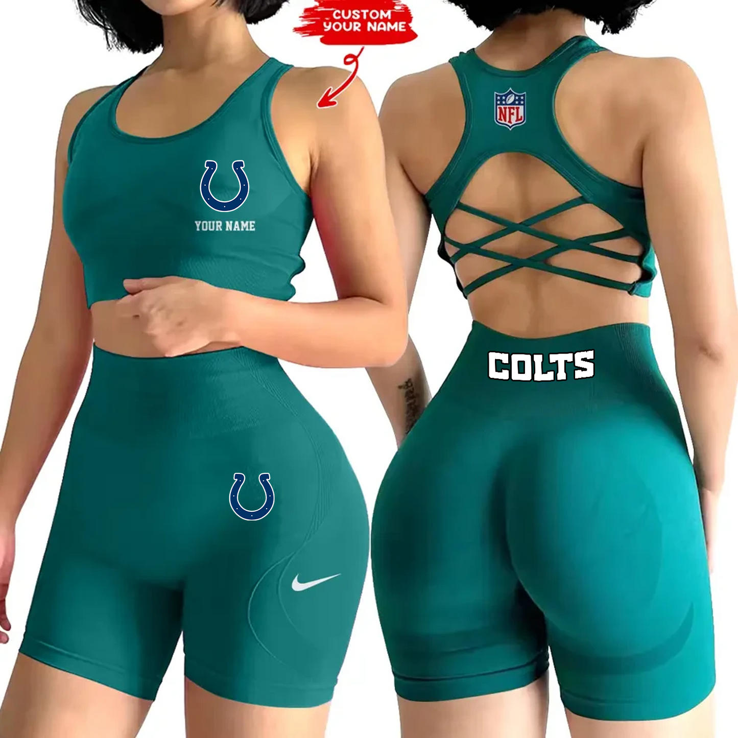 IND x NFL 2-PCS Women's Seamless Yoga Set Sexy Sport Bra High Waist Sports Shorts DATND TANTD