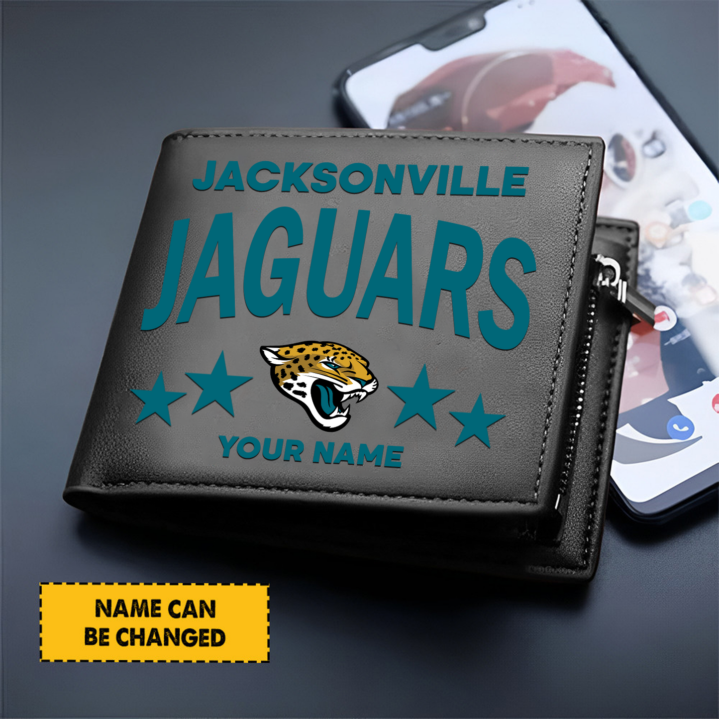 JAC Football Leather Man Black Brown Wallet Personalized Any Name DATND TANTD