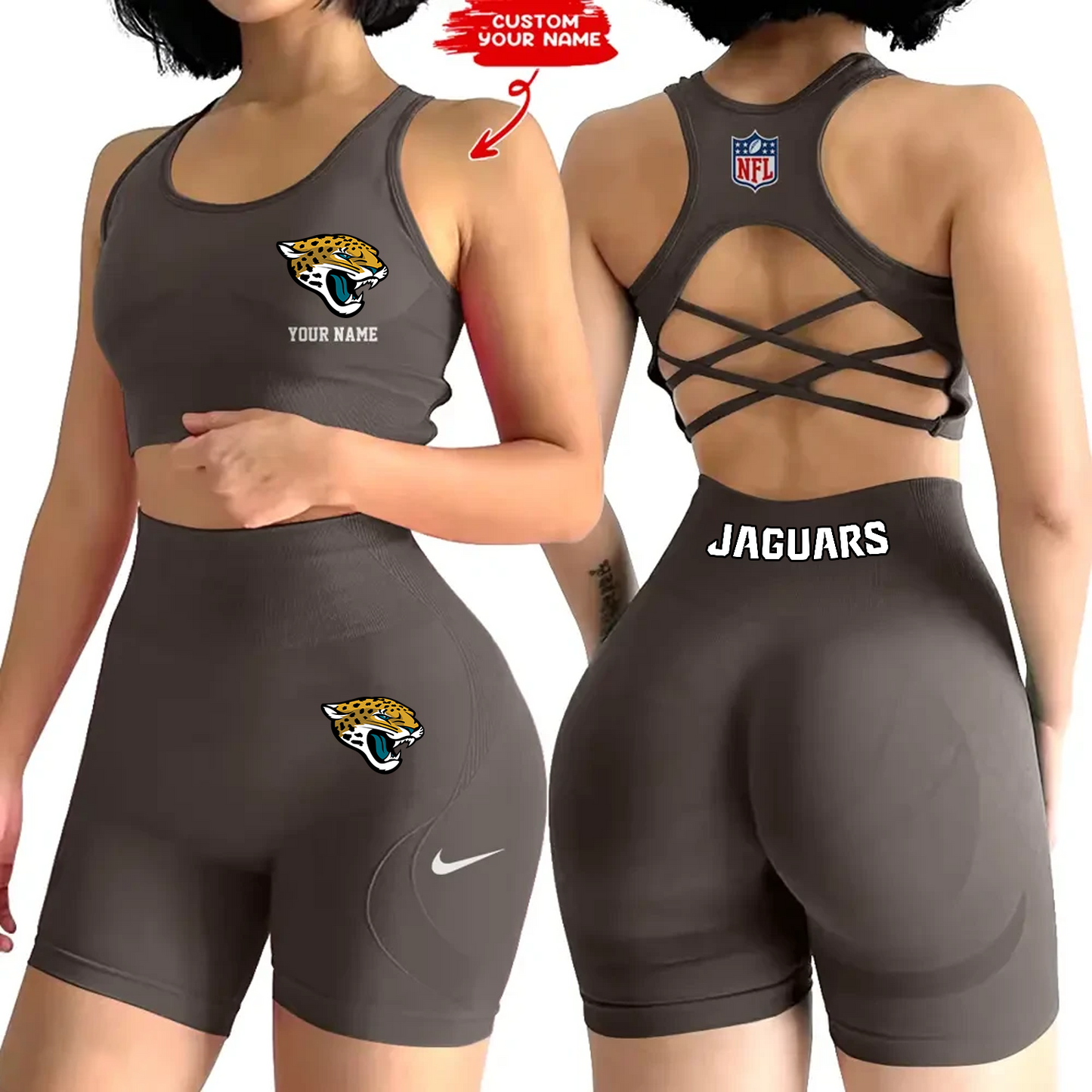JAC x NFL 2-PCS Women's Seamless Yoga Set Sexy Sport Bra High Waist Sports Shorts DATND TANTD