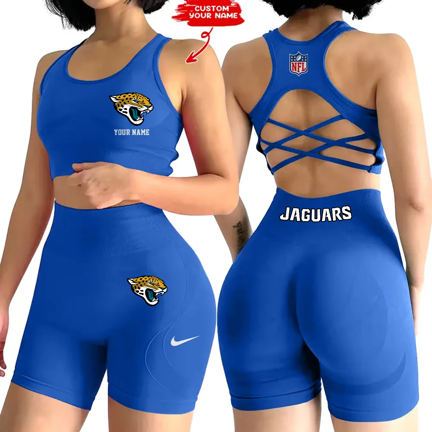 JAC x NFL 2-PCS Women's Seamless Yoga Set Sexy Sport Bra High Waist Sports Shorts DATND TANTD