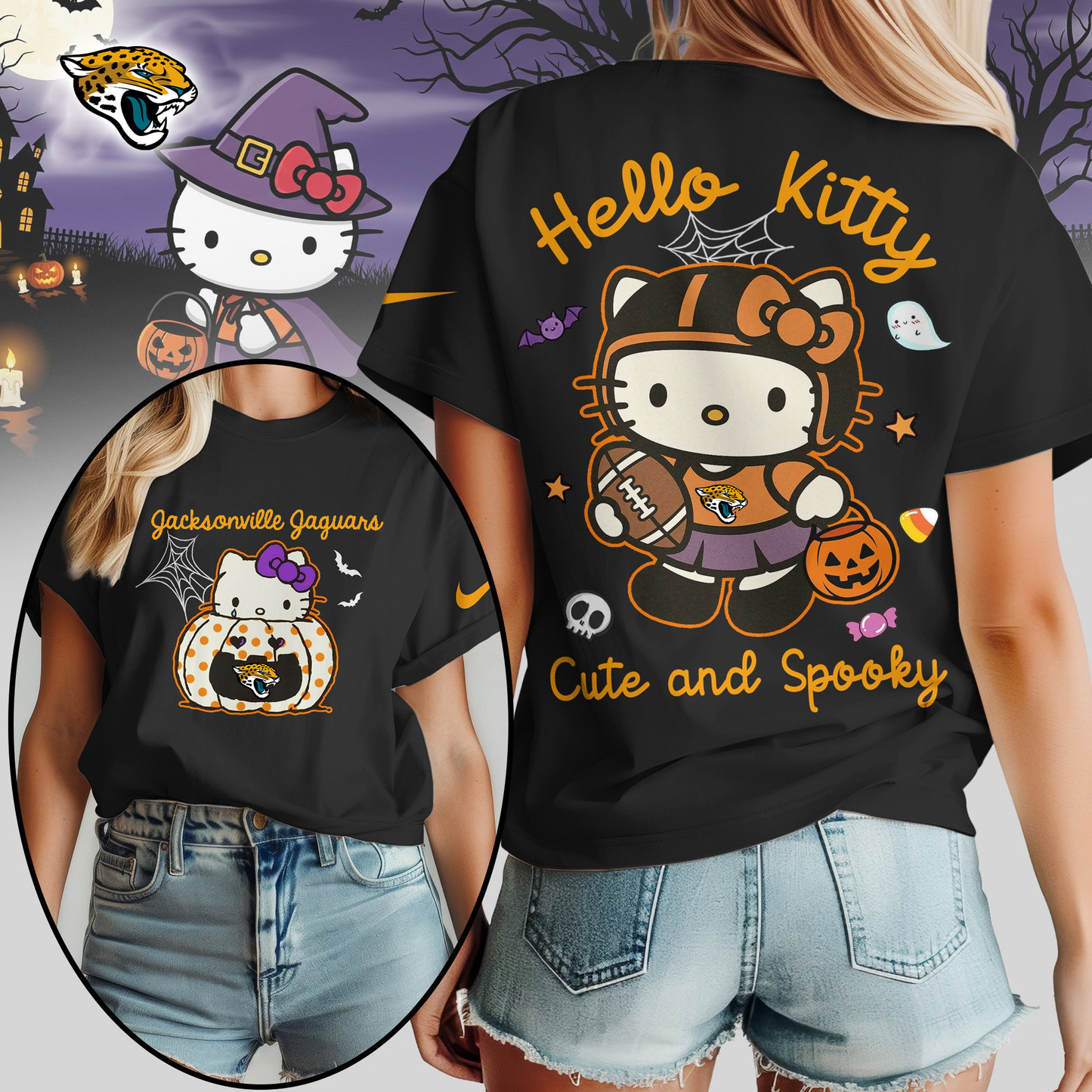 JJ Premium NFL Hello Kitty Cute & Spooky Halloween Women Shirt DDT CTND