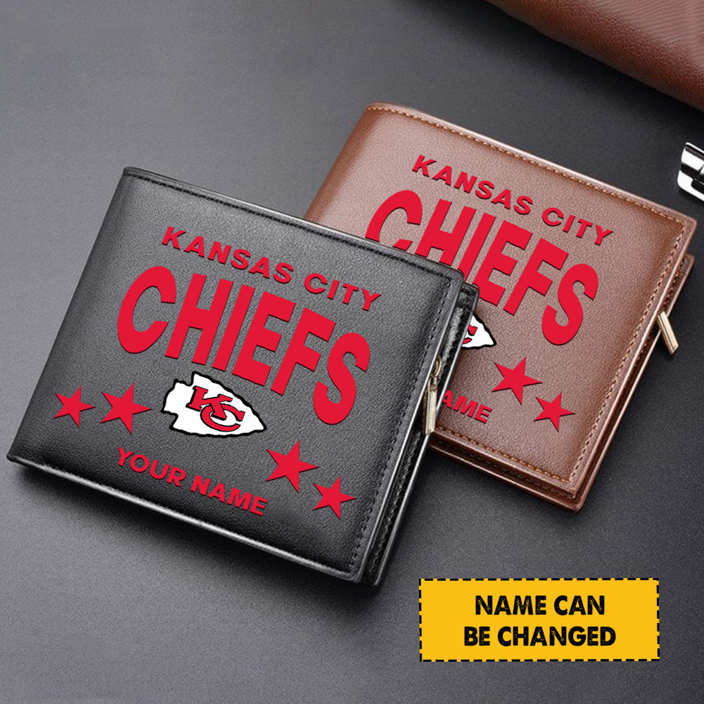 KC Football Leather Man Black Brown Wallet Personalized Any Name DATND TANTD