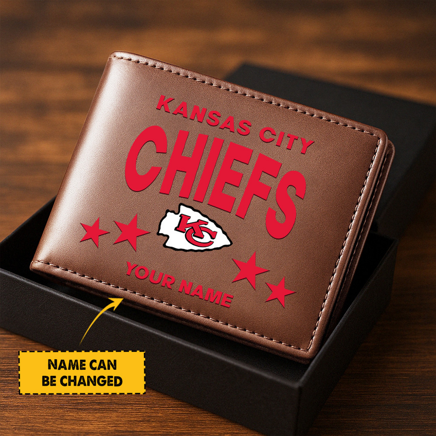 KC Football Leather Man Black Brown Wallet Personalized Any Name DATND TANTD