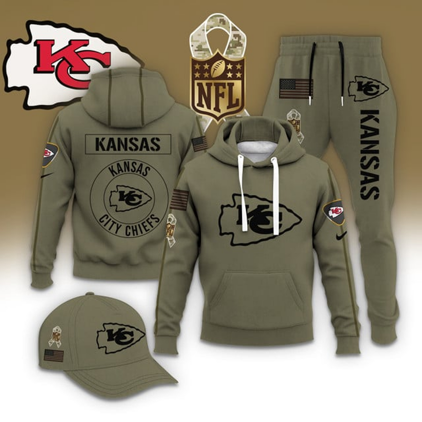 KC X NFL Casual Outfit Set - Hoodie, Jogger, and Cap V1 NAK THUONGNH