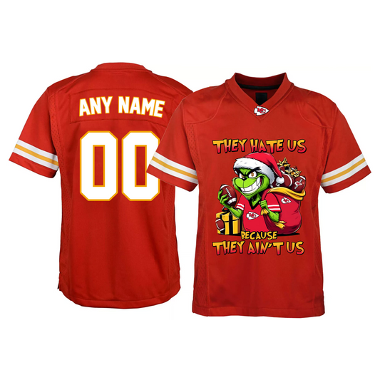 KC x NFL They Hate Us Because They Ain't Us Grinch Christmas-V-neck Short Sleeve Jersey DatND DVT