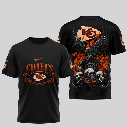 KCC Premium NFL Flaming Eagle Skull T-Shirt DDT CTND