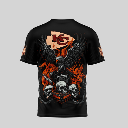 KCC Premium NFL Flaming Eagle Skull T-Shirt DDT CTND
