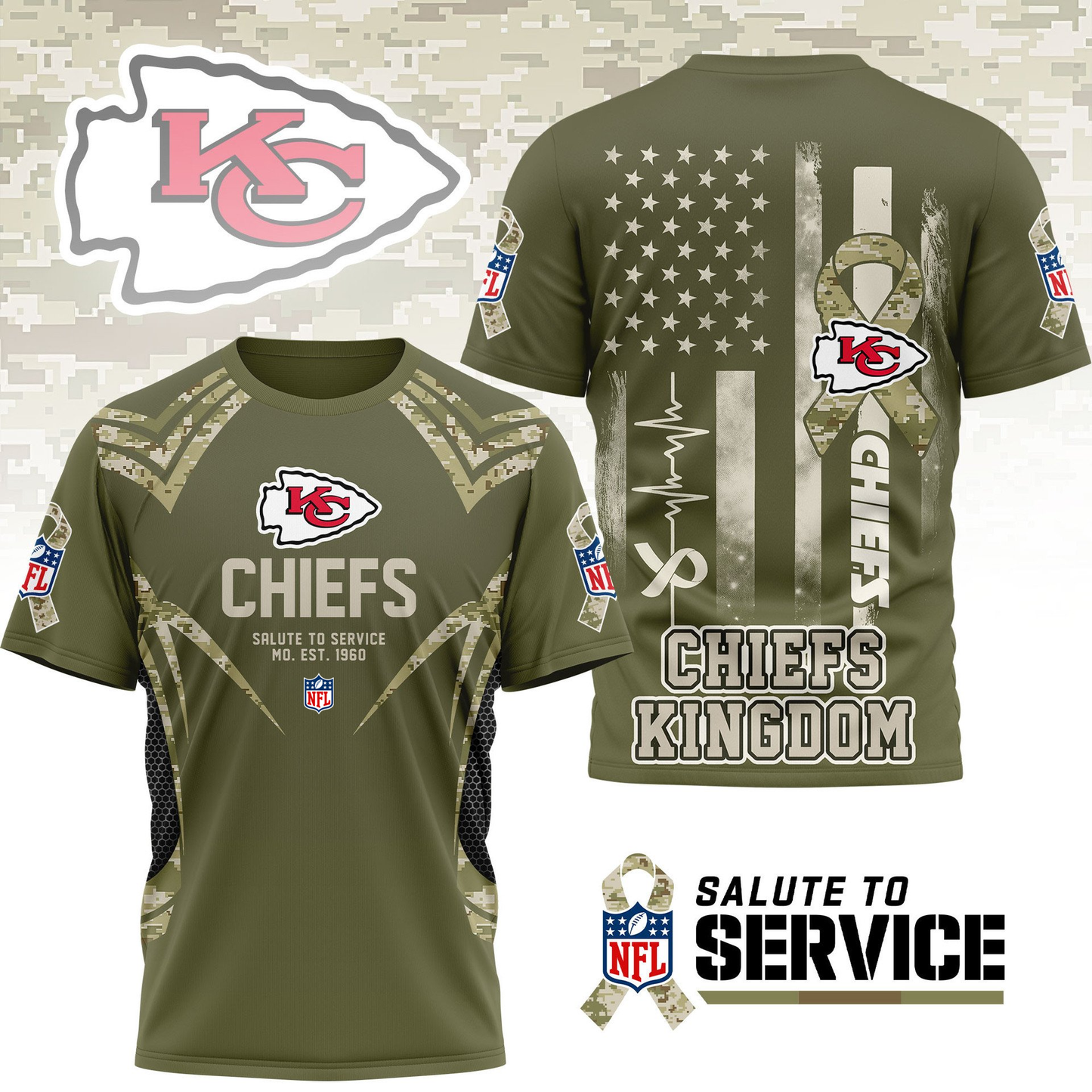 KCC Premium NFL Salute to Service Camo 3D Shirt DDT CTND