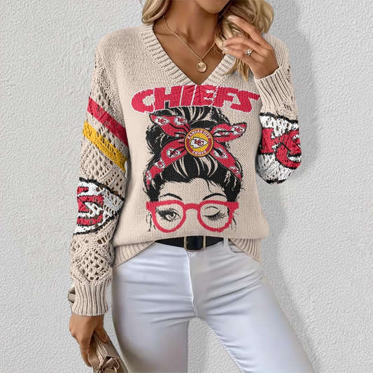 KCC x NFL Crochet Sleeve V-Neck Sweater DDT HLPHUONG