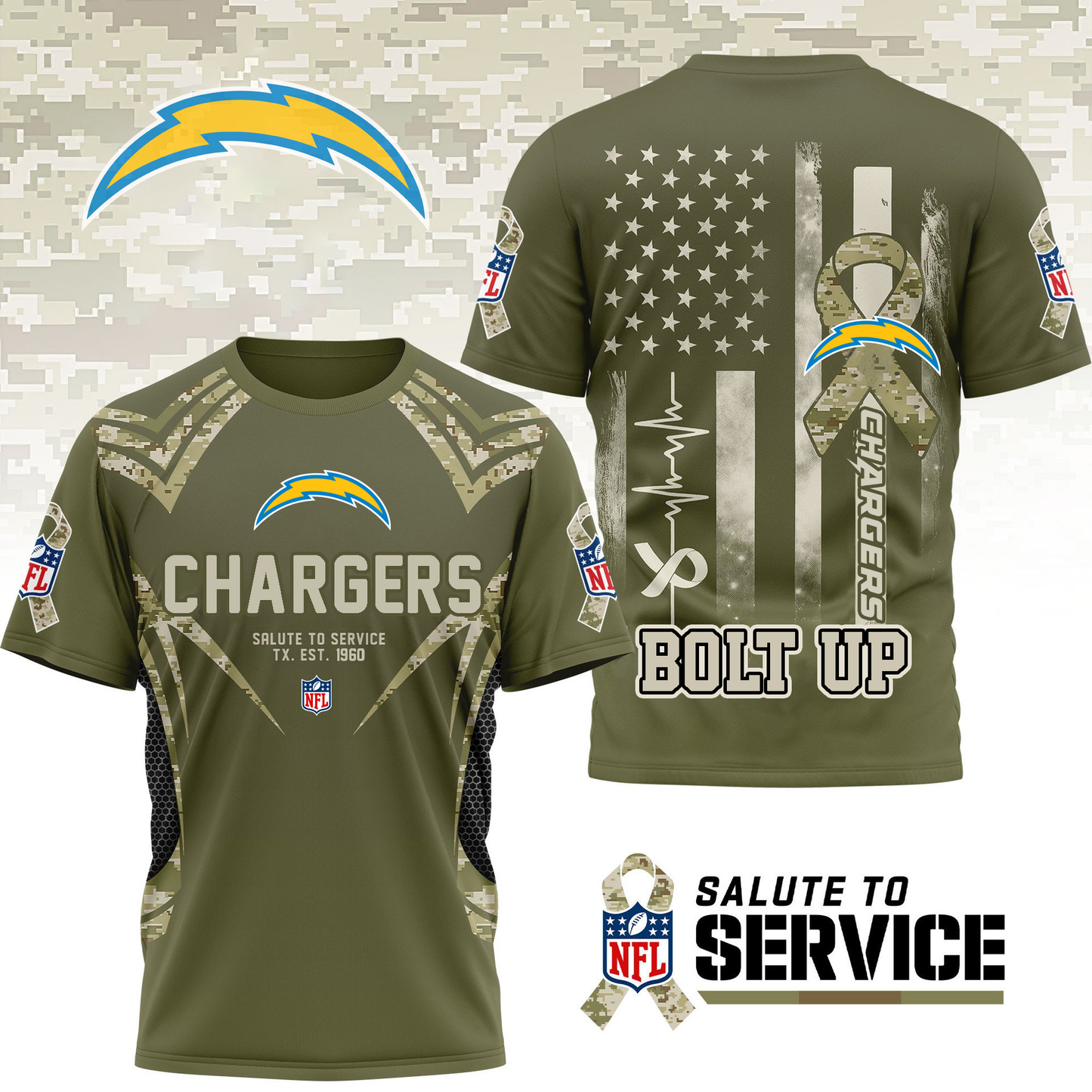 LAC Premium NFL Salute to Service Camo 3D Shirt DDT CTND