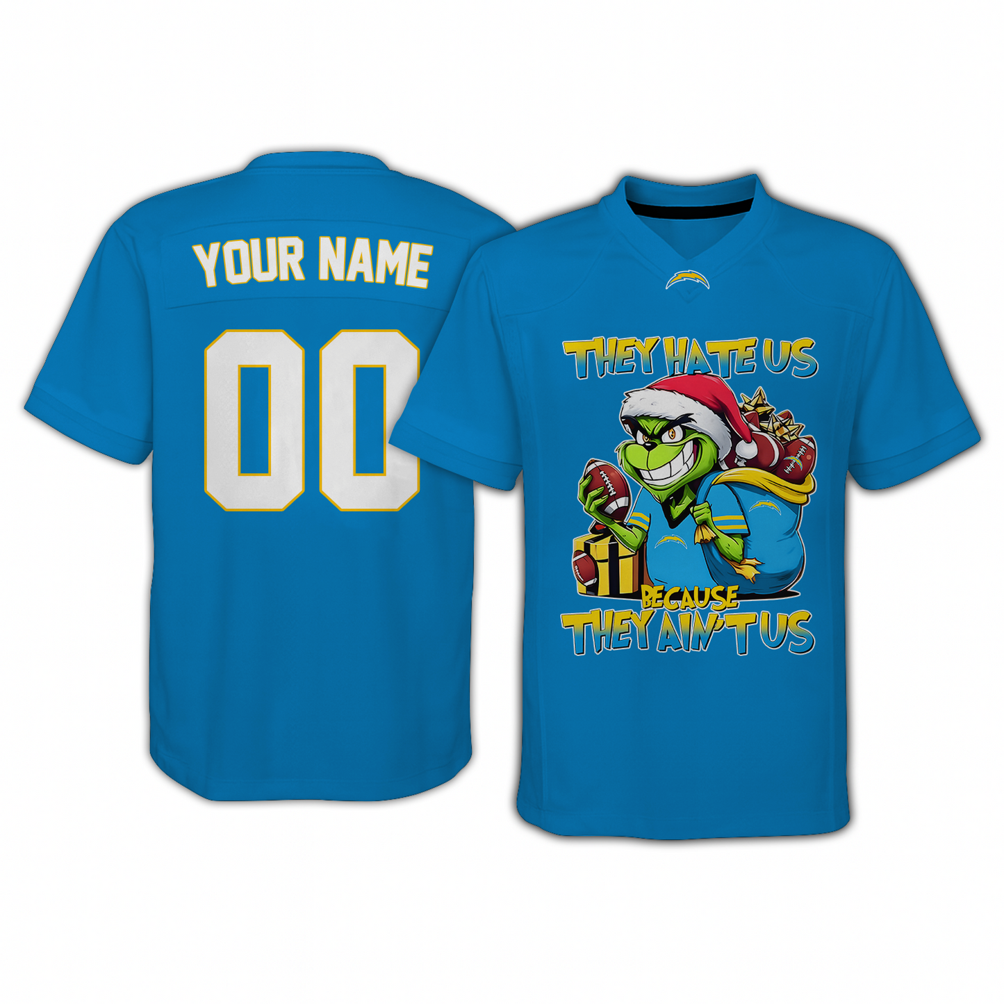 LAC x NFL They Hate Us Because They Ain't Us Grinch Christmas-V-neck Short Sleeve Jersey DatND DVT