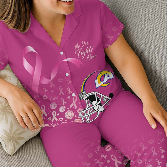 LAR Premium NFL Breast Cancer October Button Pajamas Set DDT NTL