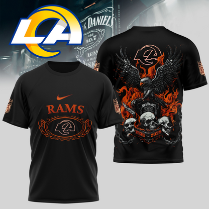 LAR Premium NFL Flaming Eagle Skull T-Shirt DDT CTND