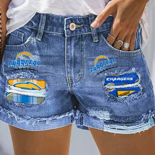 Los Angeles Chargers Rip Print Fashion Denim Shorts DatND DVT