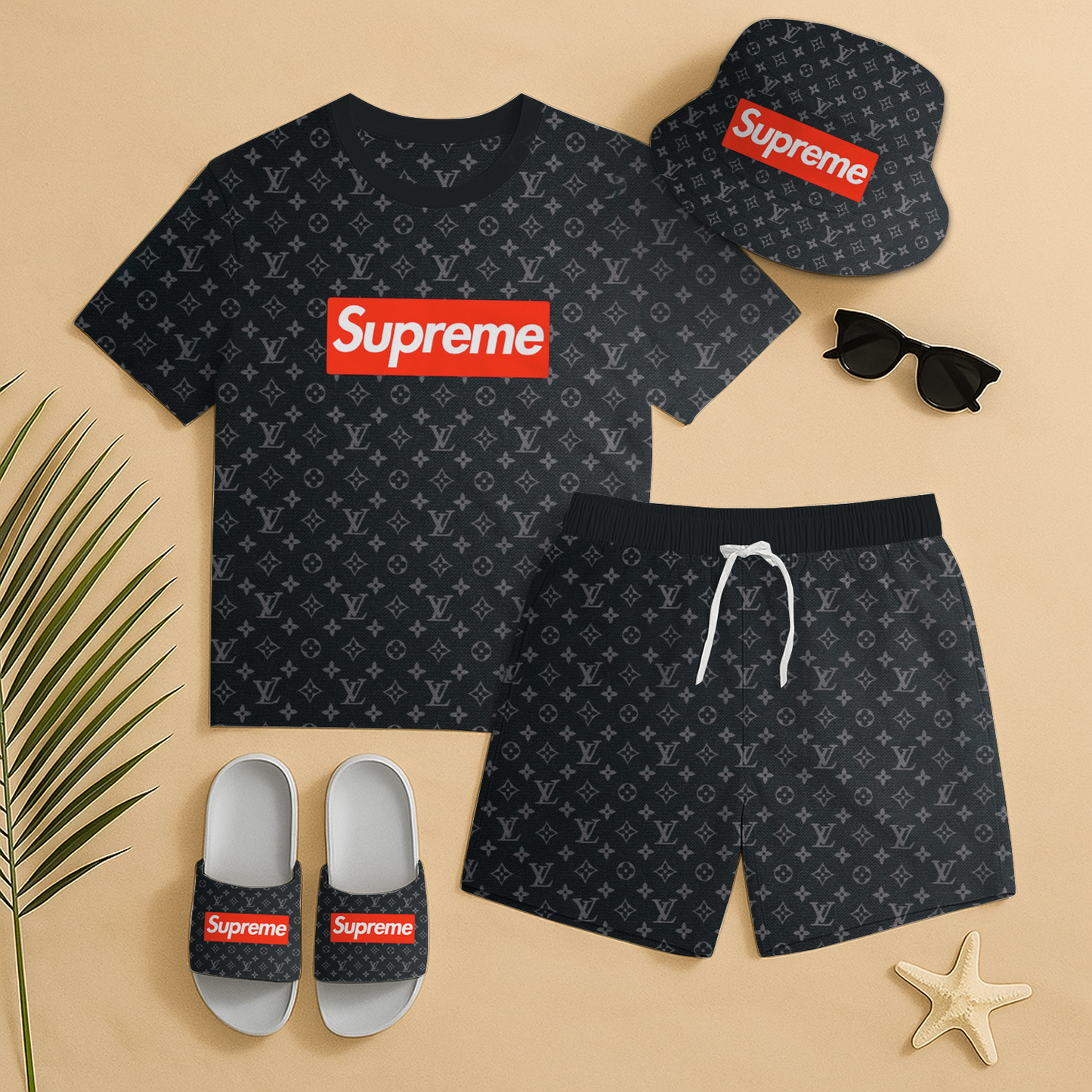 LV Summer Luxury set T-Shirt & Shorts & Hat & Sandals V11 DatND DVT