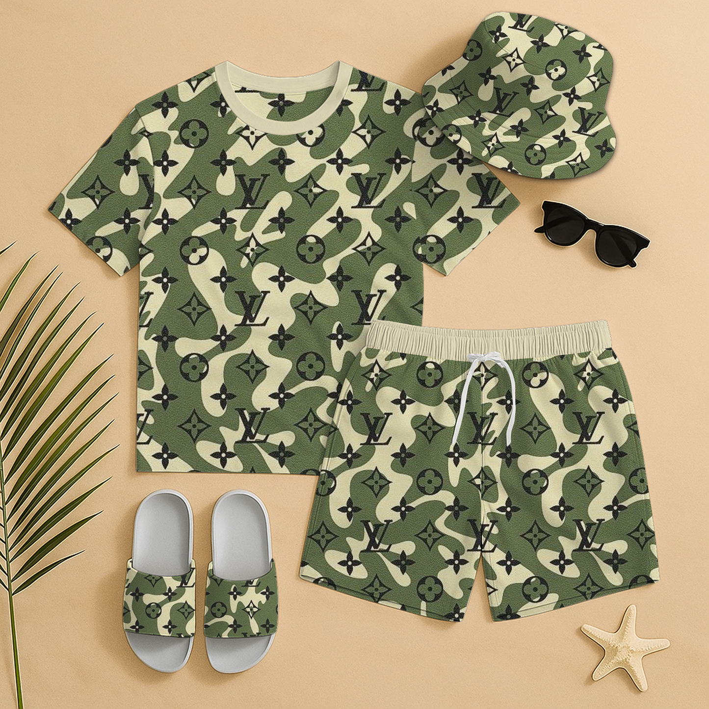 LV Summer Luxury set T-Shirt & Shorts & Hat & Sandals V12 DatND DVT