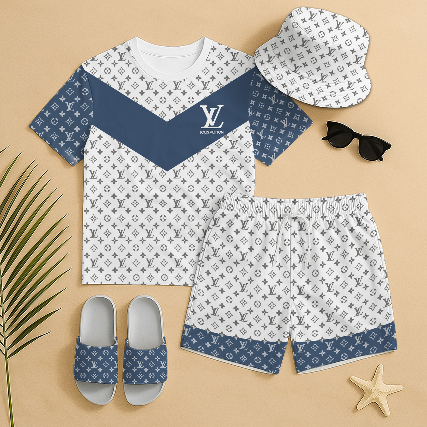 LV Summer Luxury set T-Shirt & Shorts & Hat & Sandals V3 DatND DVT
