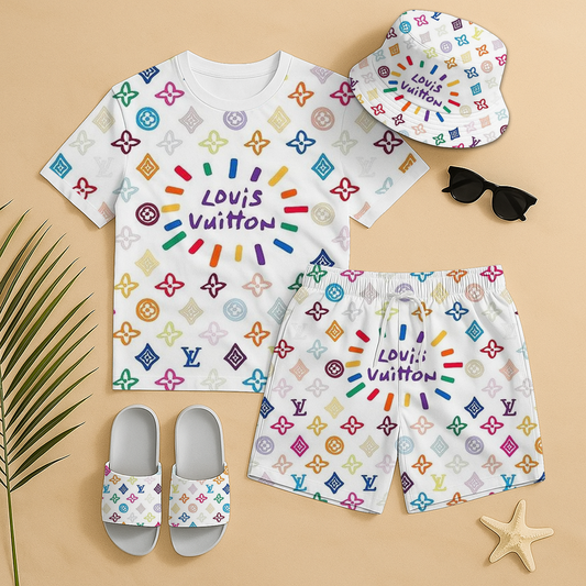 LV Summer Luxury set T-Shirt & Shorts & Hat & Sandals V9 DatND DVT