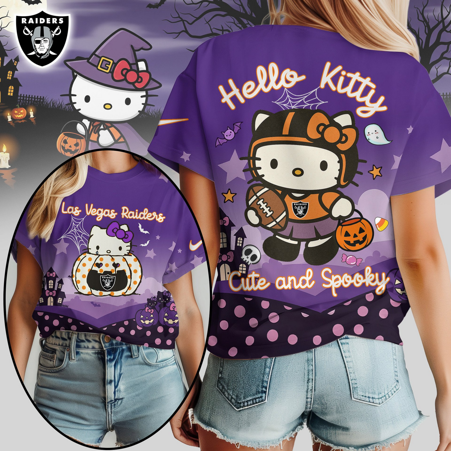 LVR Premium NFL Hello Kitty Cute & Spooky Halloween Women Shirt DDT CTND