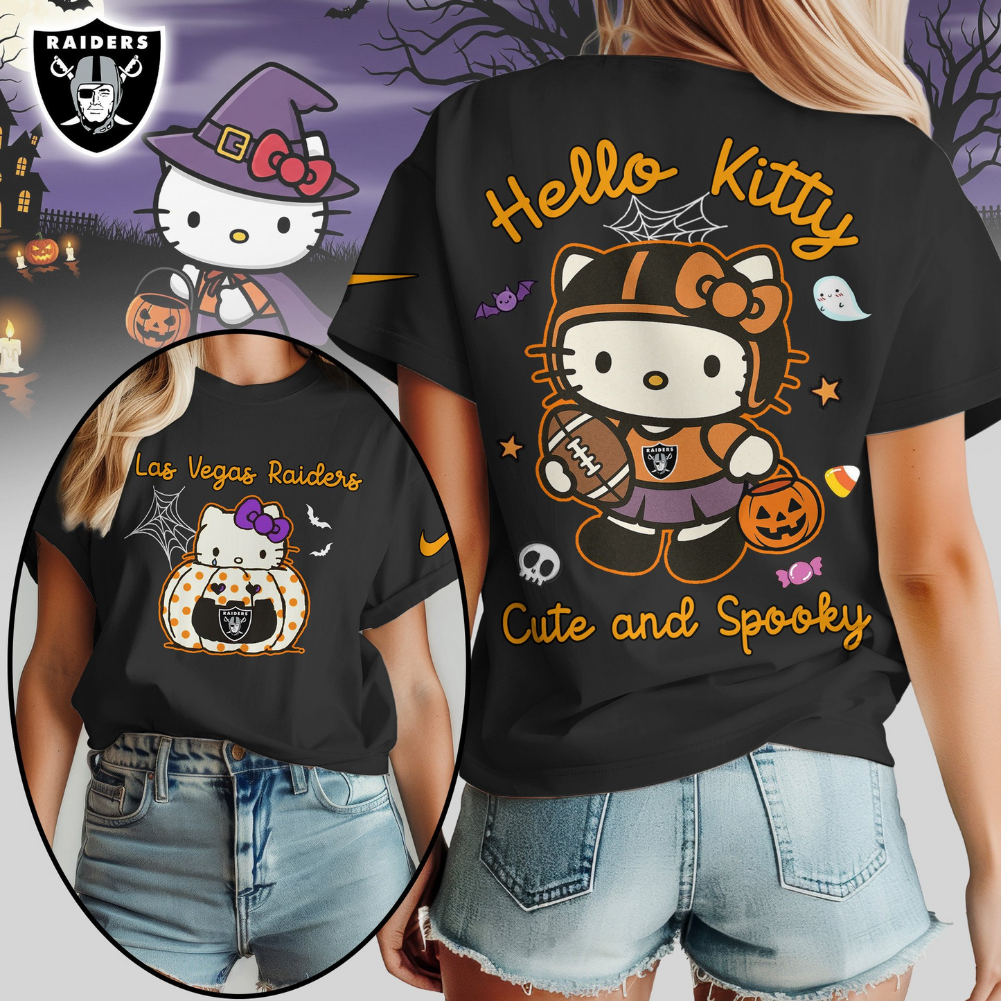 LVR Premium NFL Hello Kitty Cute & Spooky Halloween Women Shirt DDT CTND
