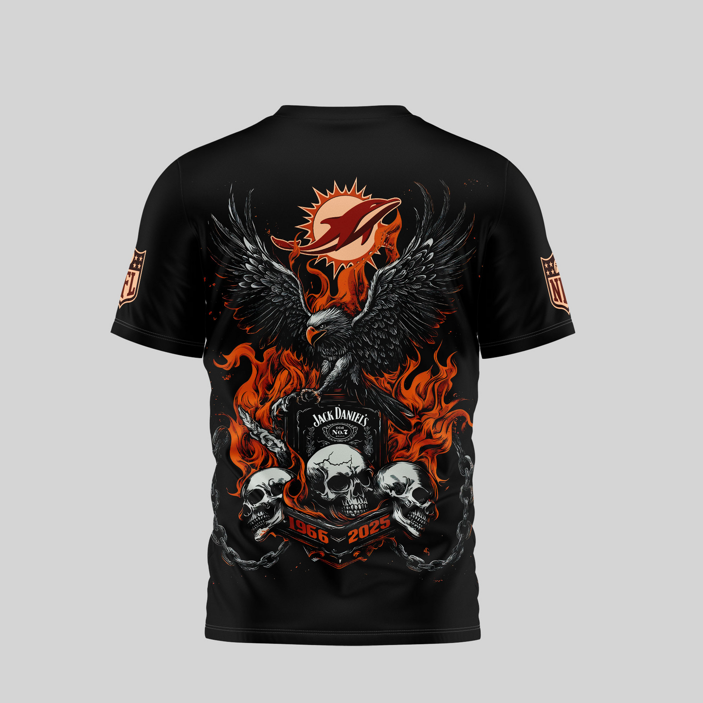 MD Premium NFL Flaming Eagle Skull T-Shirt DDT CTND