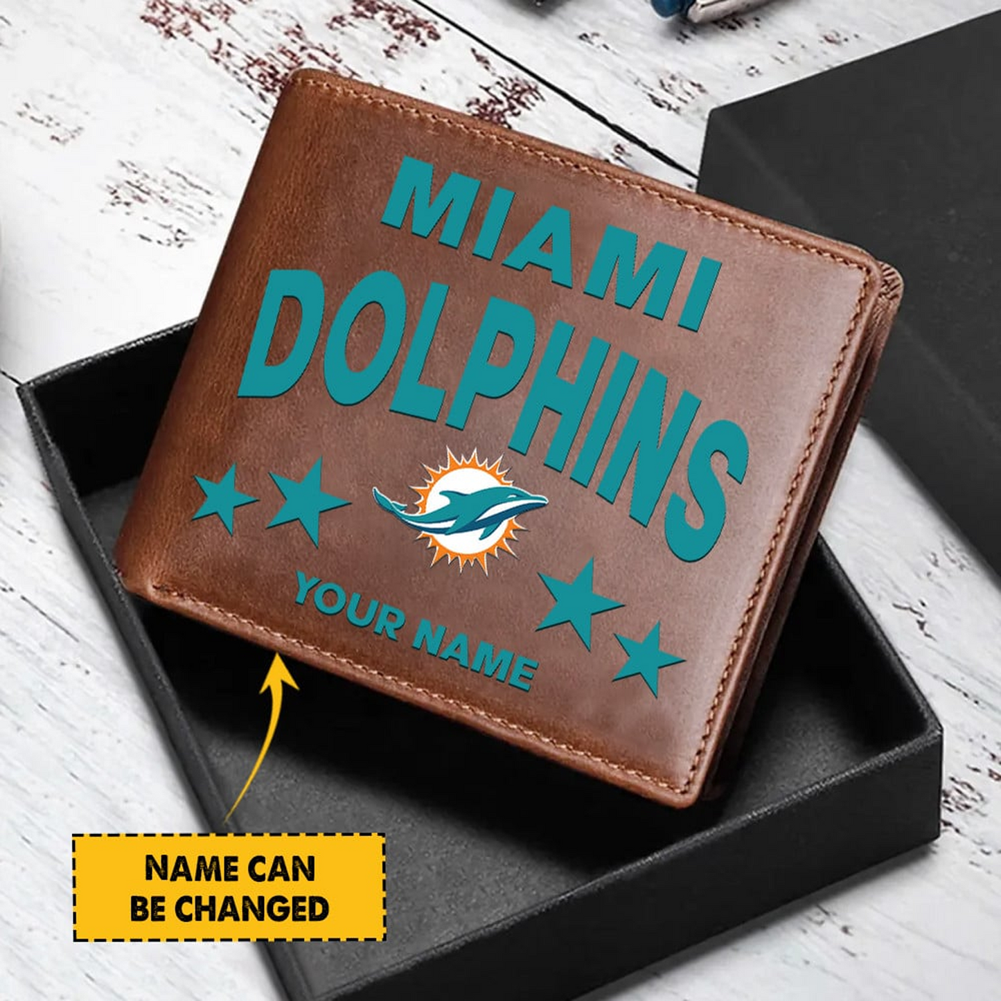 MIA Football Leather Man Black Brown Wallet Personalized Any Name DATND TANTD