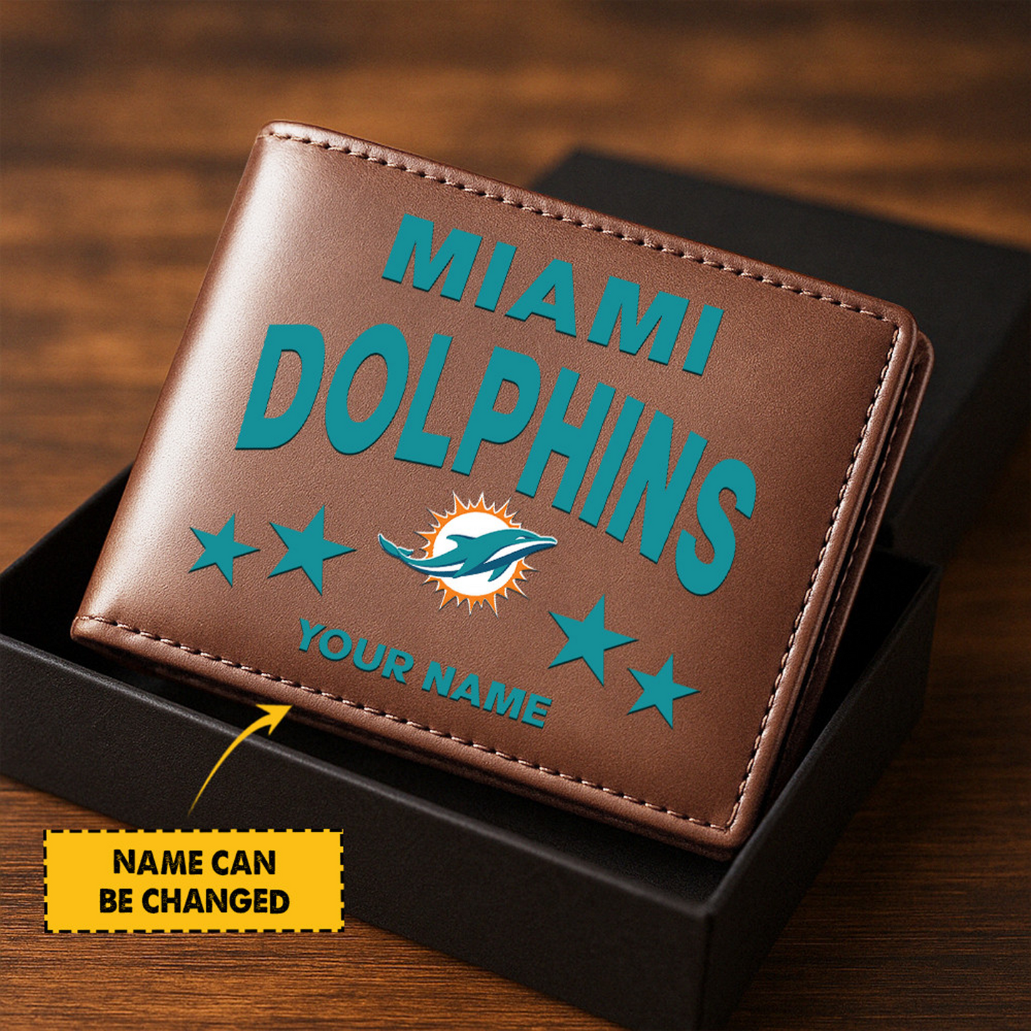 MIA Football Leather Man Black Brown Wallet Personalized Any Name DATND TANTD