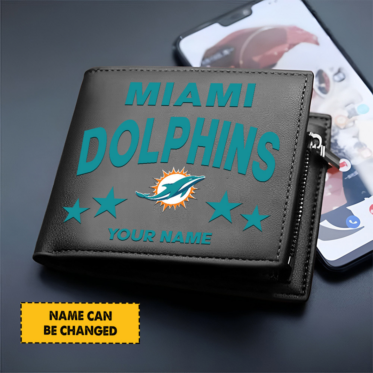 MIA Football Leather Man Black Brown Wallet Personalized Any Name DATND TANTD