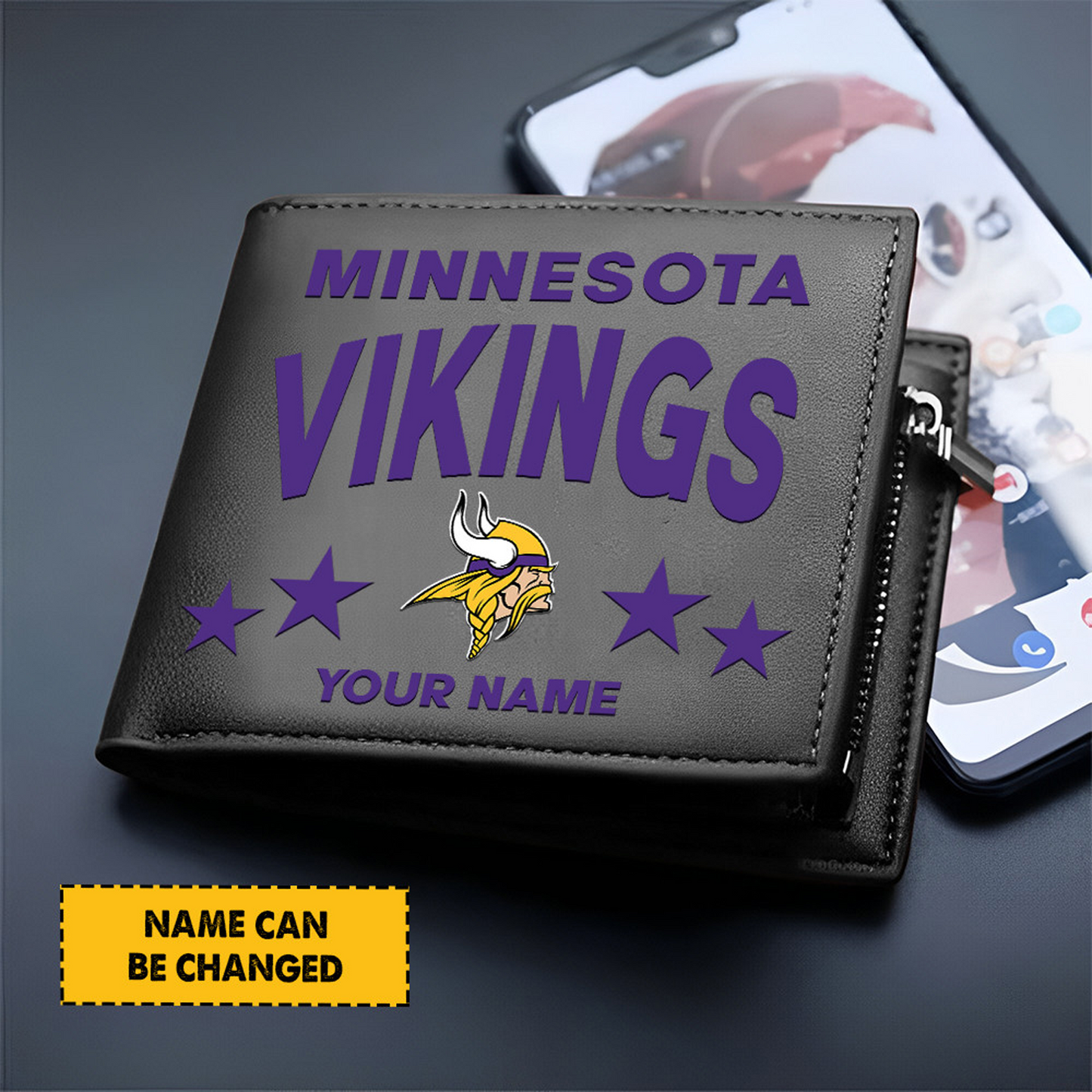 MIN Football Leather Man Black Brown Wallet Personalized Any Name DATND TANTD