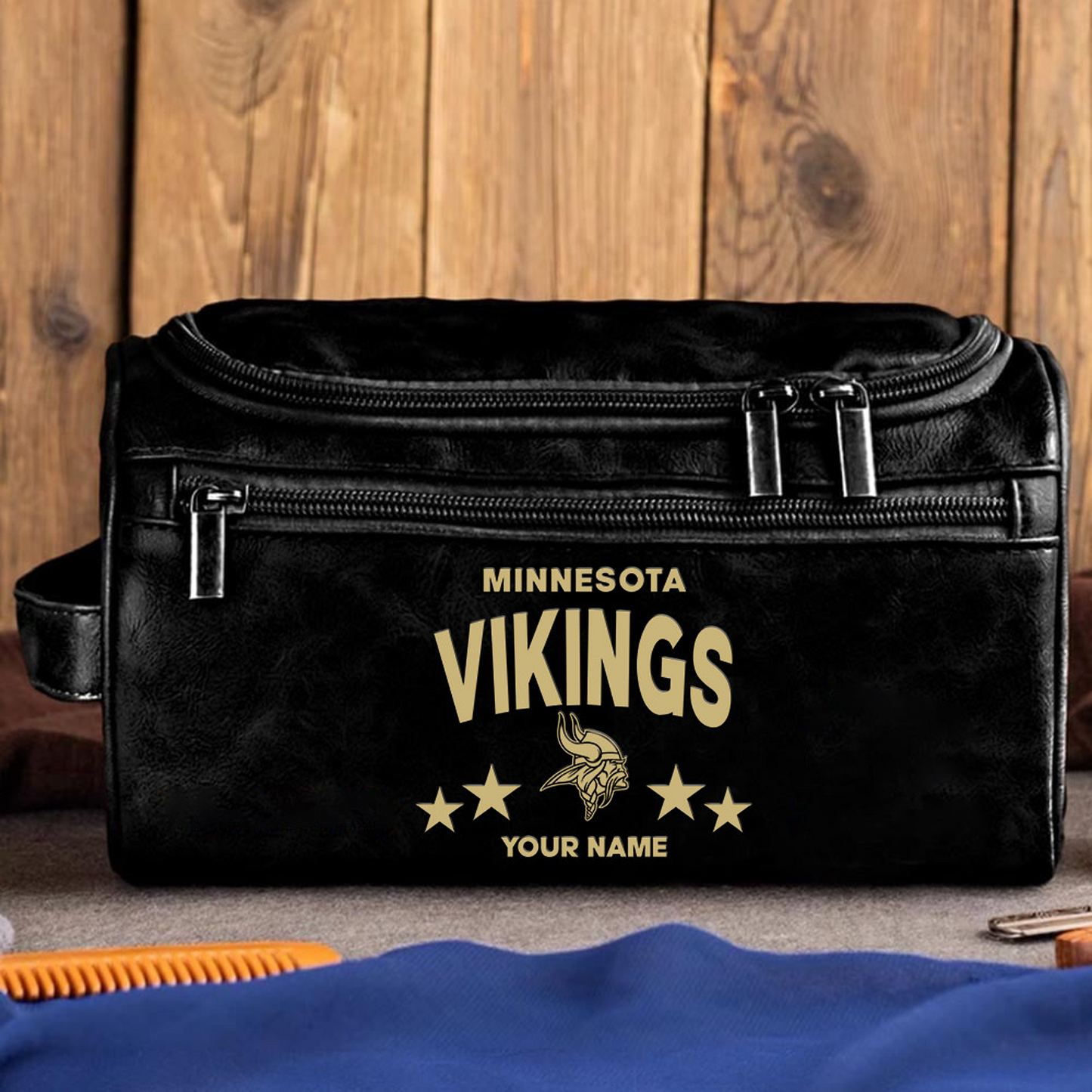 MIN Football Men Leather Toiletry Bag Custom Any Name DATND TANTD