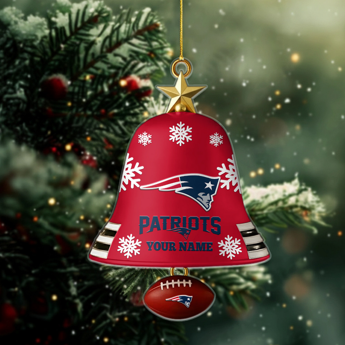 NE X NFL Christmas Bell Ornament Custom Any Name Gifts NAK THUONGNH