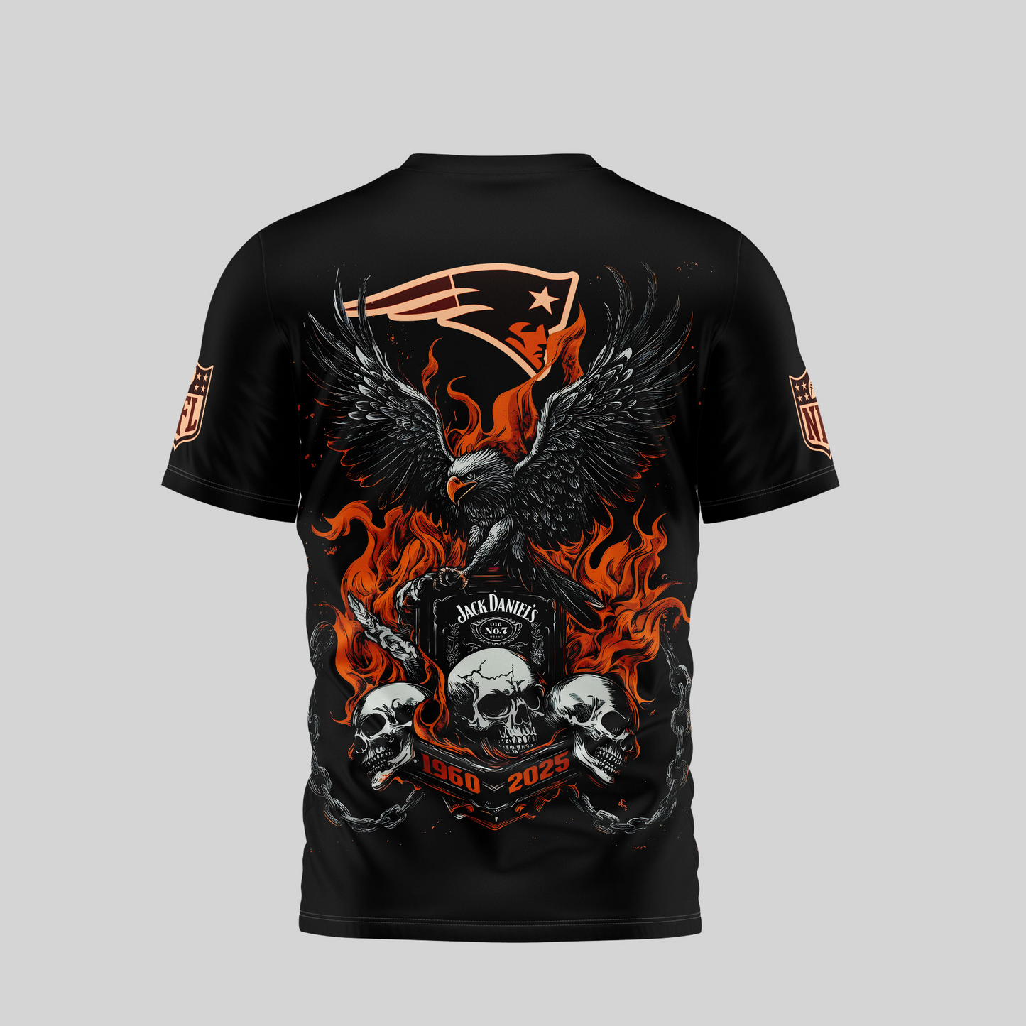 NEP Premium NFL Flaming Eagle Skull T-Shirt DDT CTND