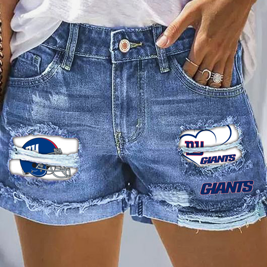New York Giants Rip Print Fashion Denim Shorts DatND DVT