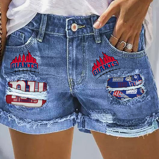 New York Giants Rip Print Fashion Denim Shorts DatND DVT