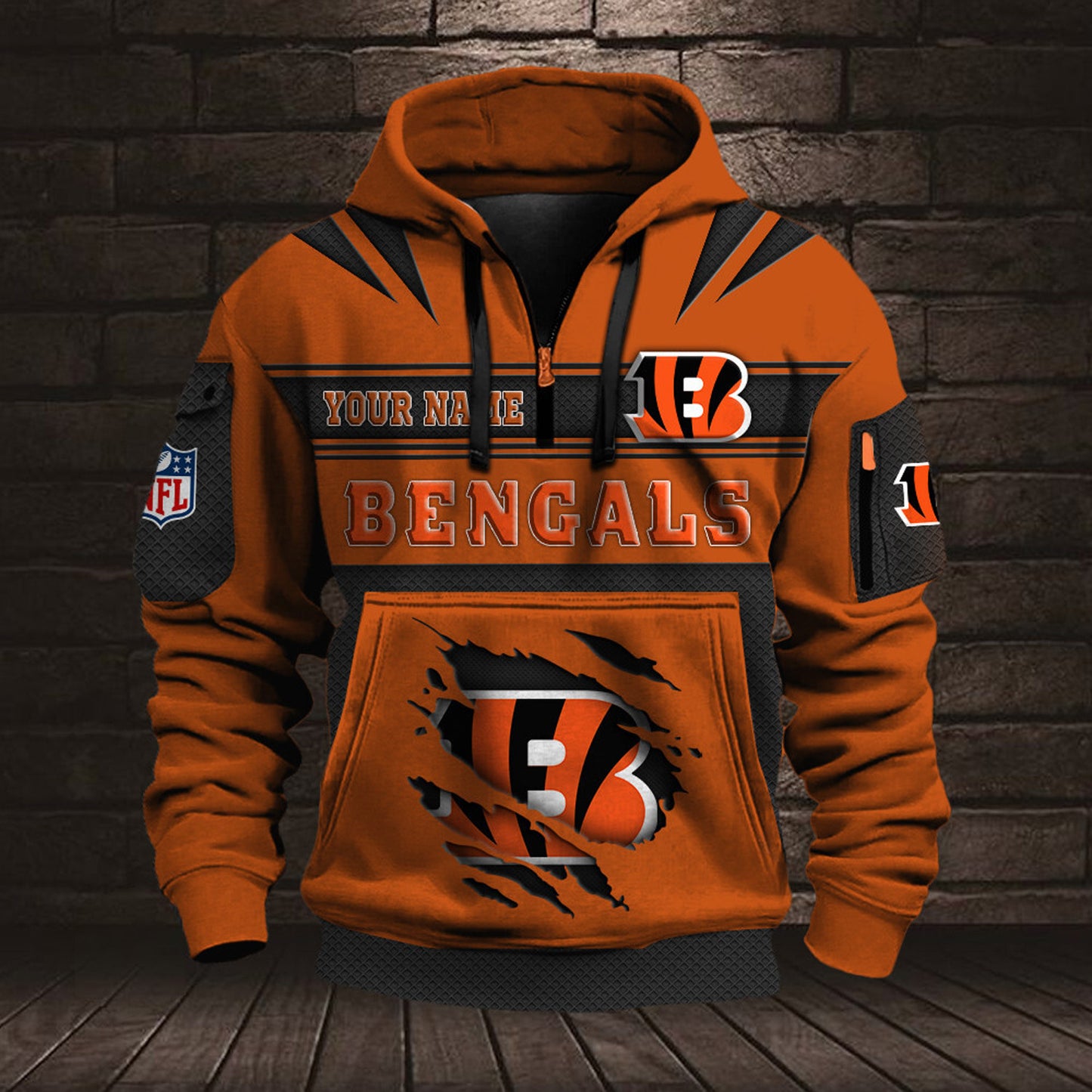 NFL CIN Half Zip Pocket Sweatshirt V1 NAK NHM