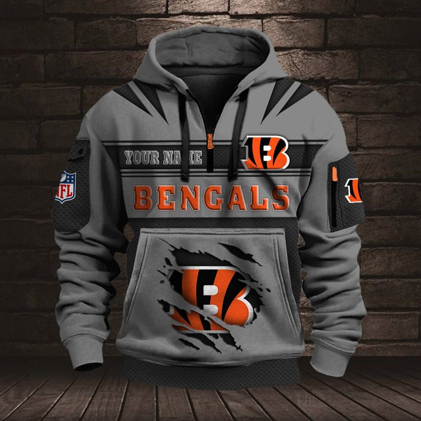 NFL CIN Half Zip Pocket Sweatshirt V1 NAK NHM