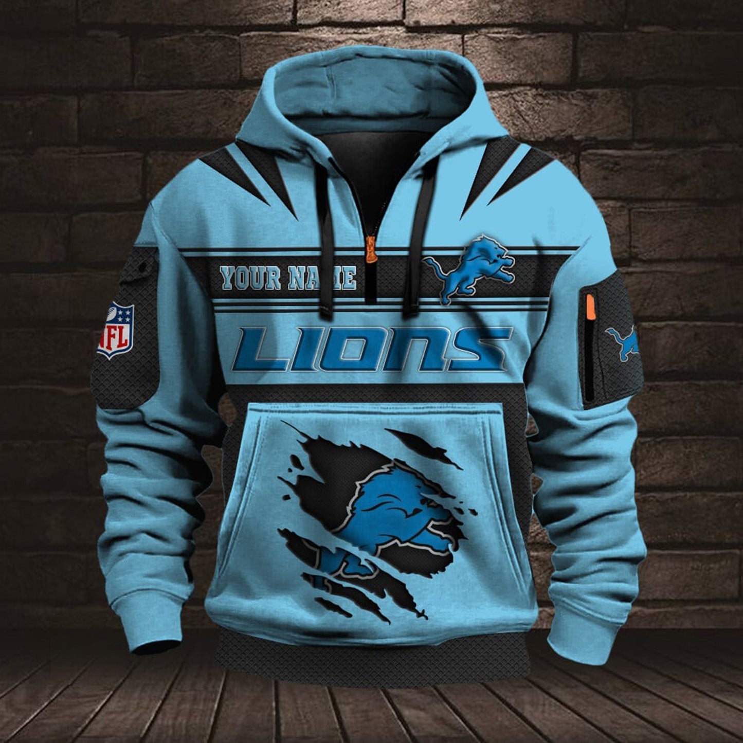 NFL DET Half Zip Pocket Sweatshirt V1 NAK NHM
