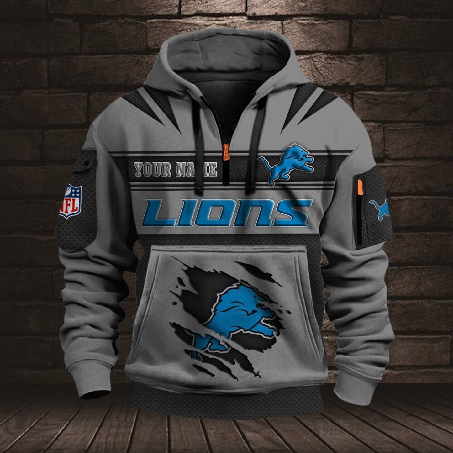 NFL DET Half Zip Pocket Sweatshirt V1 NAK NHM