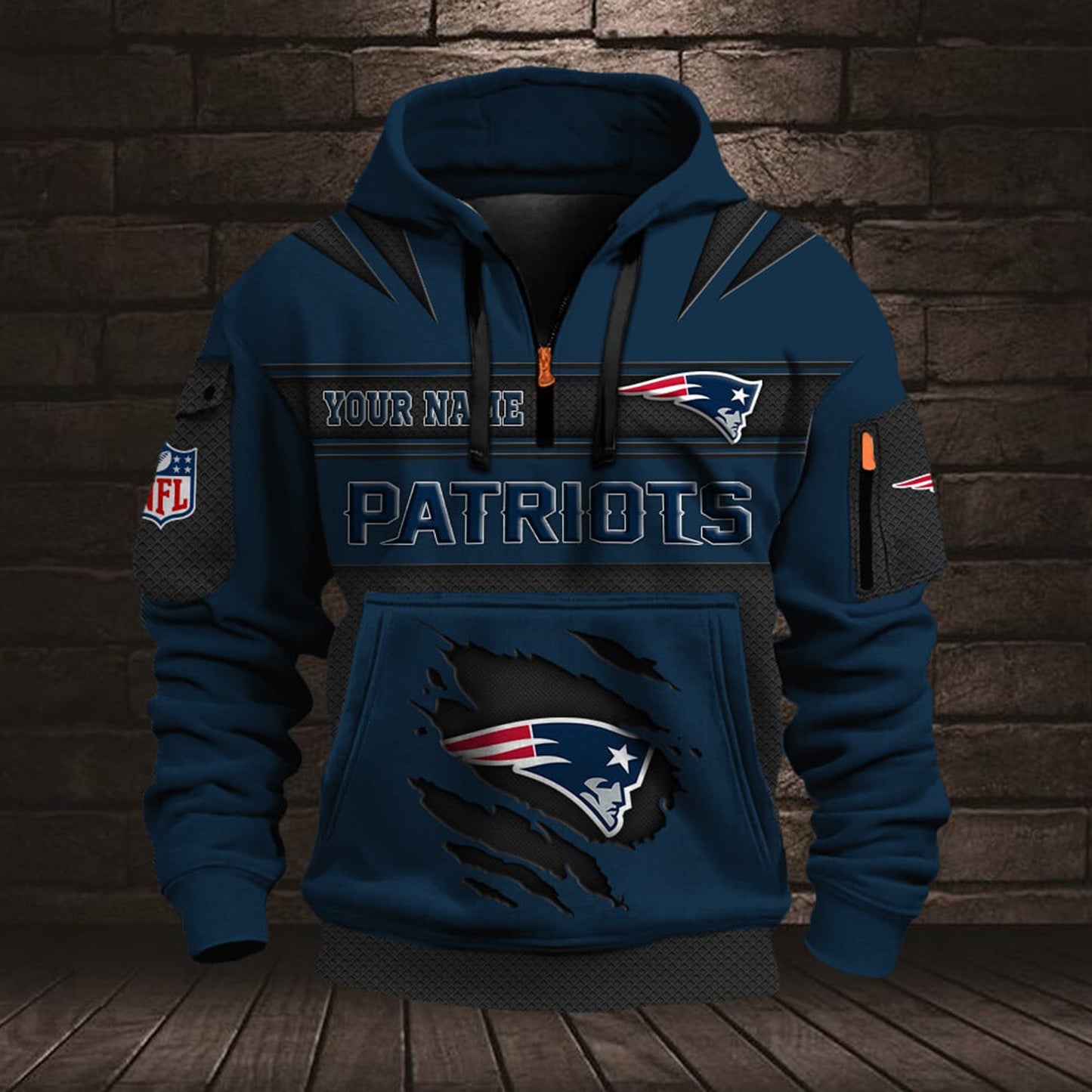 NFL NE Half Zip Pocket Sweatshirt V1 NAK NHM