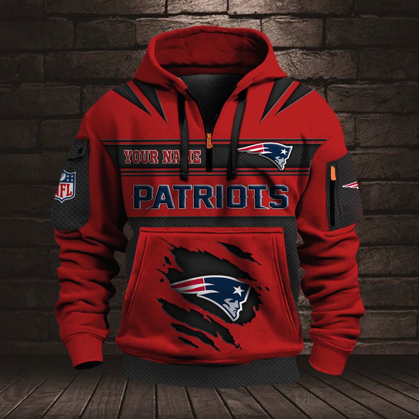 NFL NE Half Zip Pocket Sweatshirt V1 NAK NHM