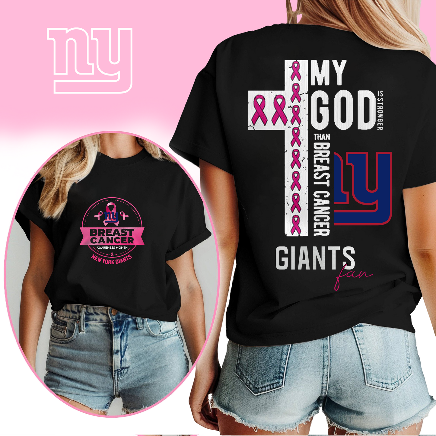 NFL NYG - Breast Cancer My God In Stronger Shirt DDT HLP