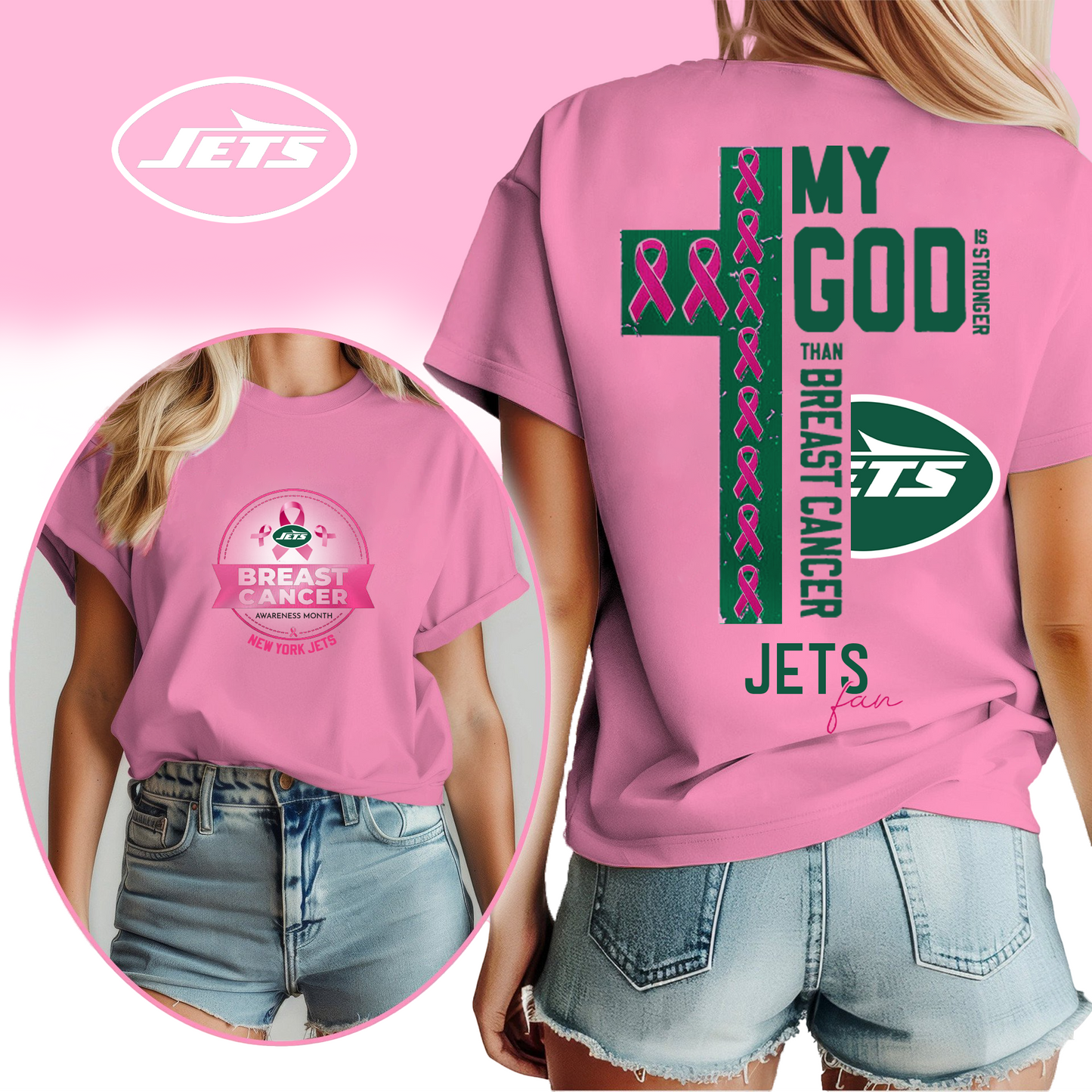 NFL NYJ - Breast Cancer My God In Stronger Shirt DDT HLP