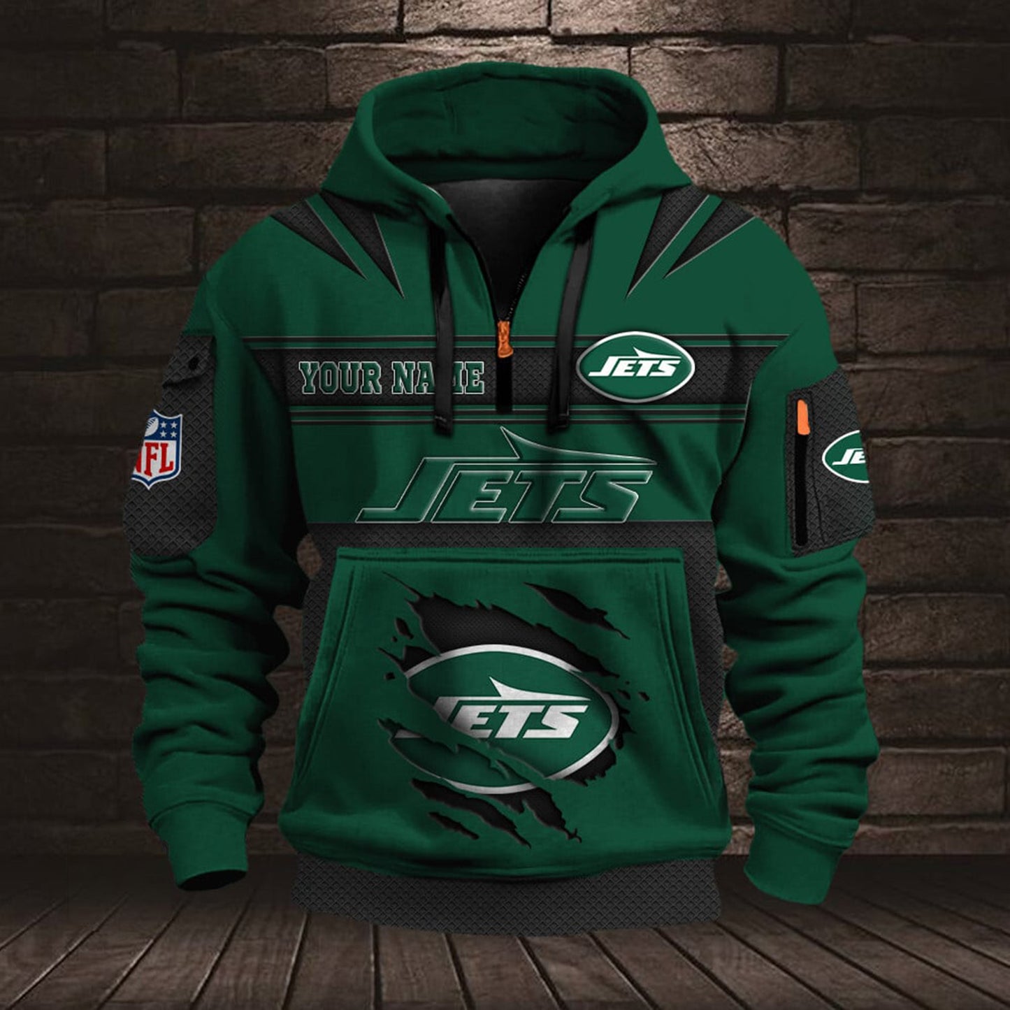 NFL NYJ Half Zip Pocket Sweatshirt V1 NAK NHM
