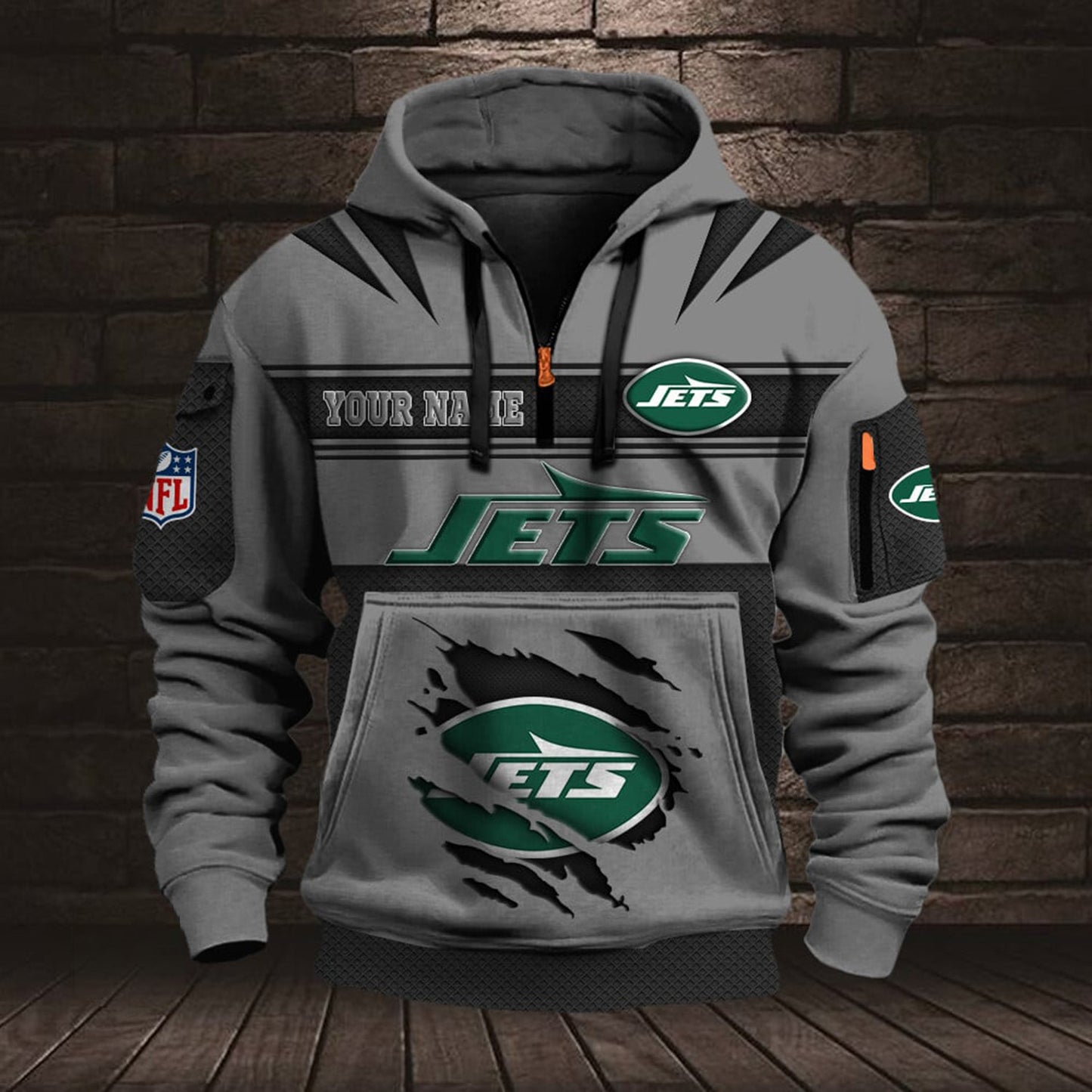 NFL NYJ Half Zip Pocket Sweatshirt V1 NAK NHM