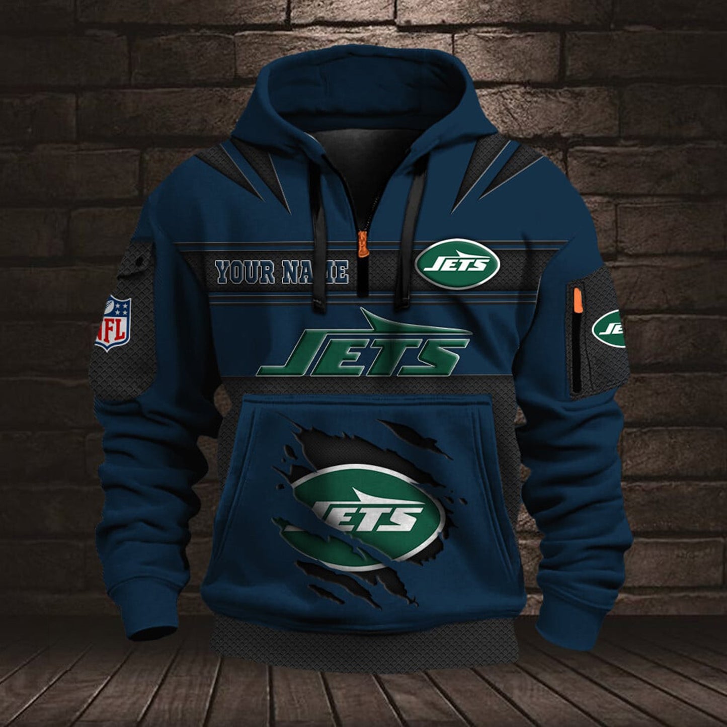 NFL NYJ Half Zip Pocket Sweatshirt V1 NAK NHM