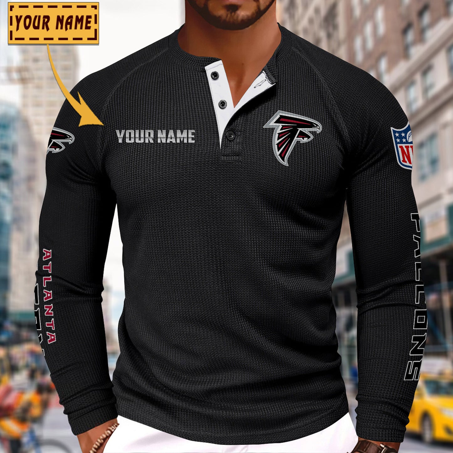 NFL x ATL Solid color long sleeve bottoming shirt henley shirt V1 NAK NHM
