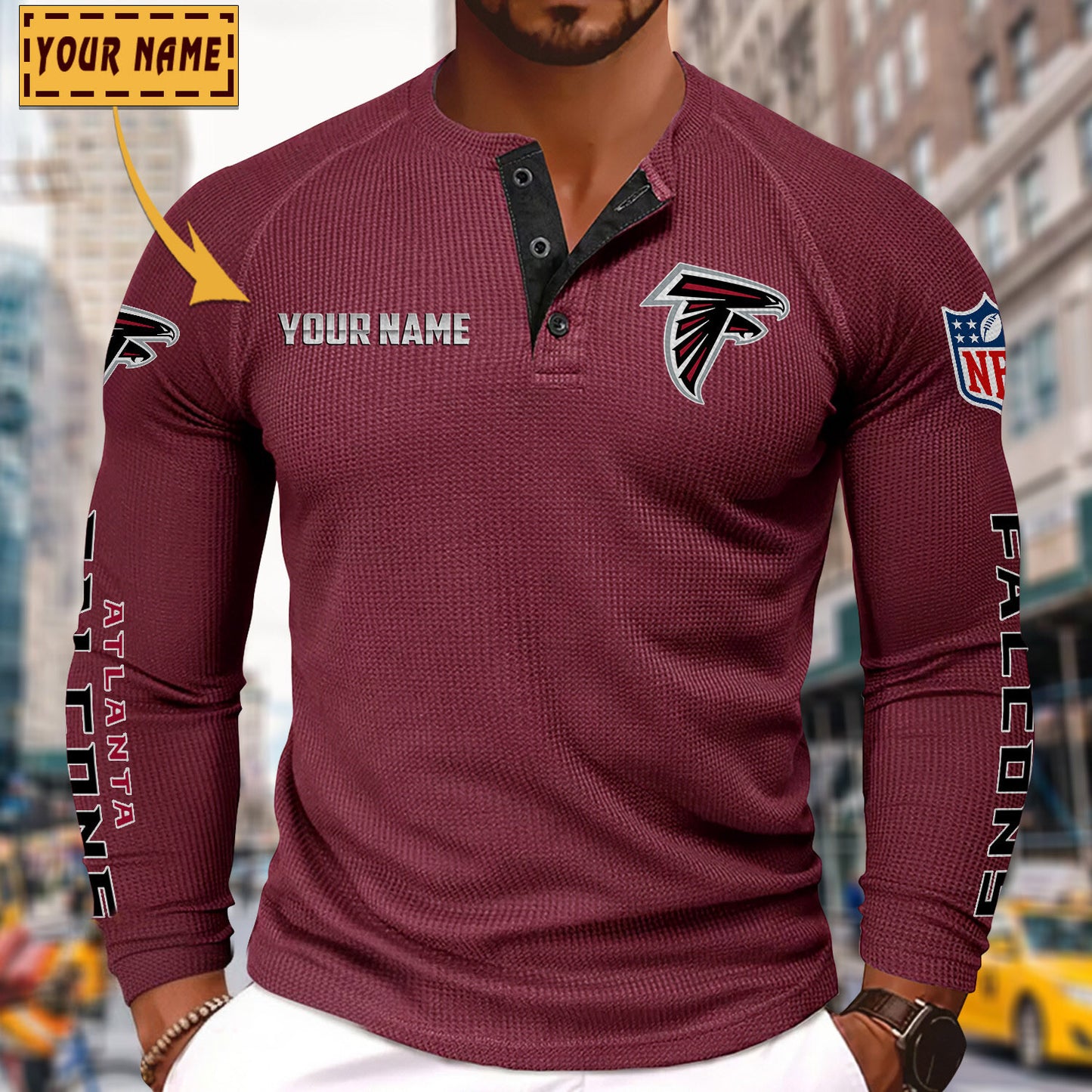 NFL x ATL Solid color long sleeve bottoming shirt henley shirt V1 NAK NHM