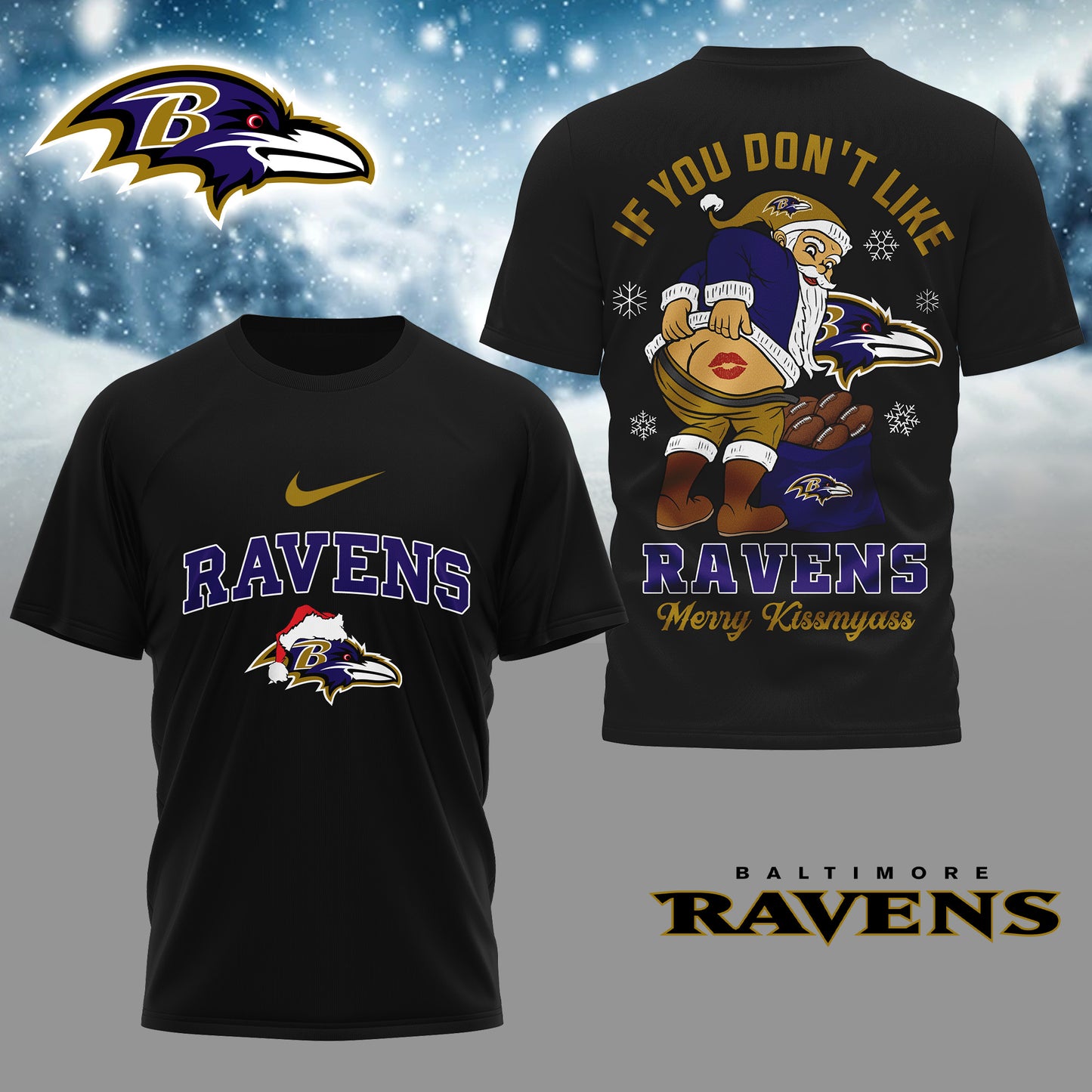 NFL x BAL Funny Xmas 3D Shirt HLP