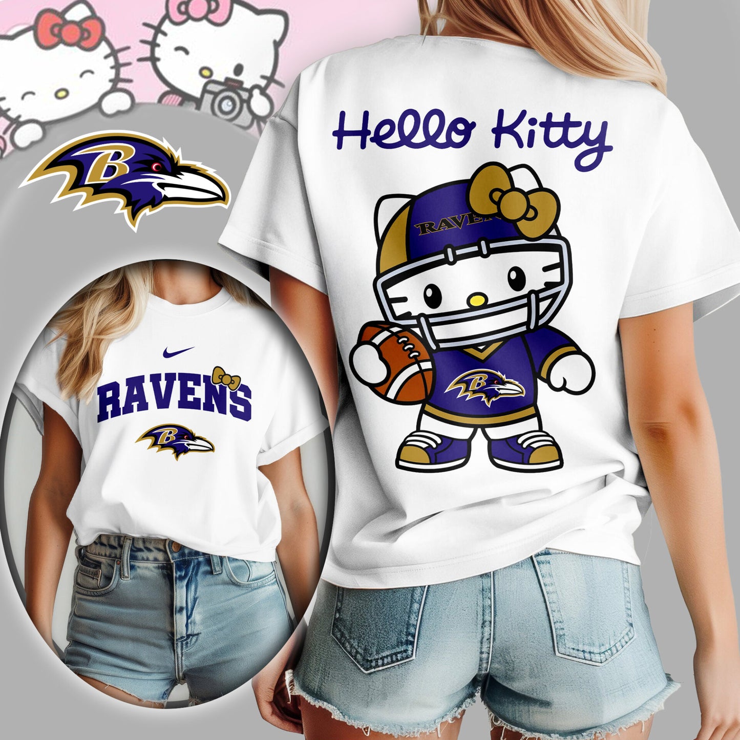 NFL x BAL Hello Kitty Premium 3D Shirt HLP